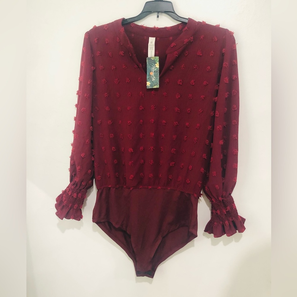 Bloming Gelly Red Bodysuit Long Sleeve SIze L